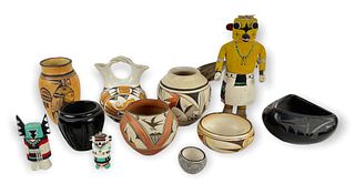 (8pc) Southwestern Pottery & (3) Kachina Dolls