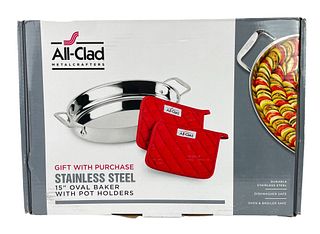 NIB Stainless Steel All-Clad 15" Oval Baker