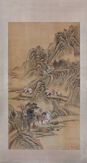 PAINTING OF MOUNTAIN LANDSCAPE WITH HORSES