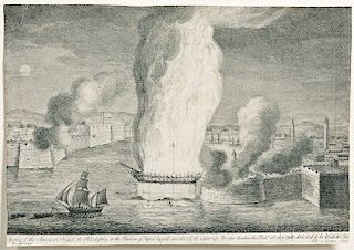Barbary Wars; Guerrazzi, John B. (fl. circa 1805) The Burning of the American Fregate the Philadelphia in the Harbour of Trip