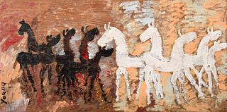 Massive Purvis Young Painting, 96"W, Horses