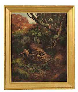 Tait, Arthur Fitzwilliam (1819-1905) A Woodcock in the Underbrush, Oil on Canvas, New York, 1850.