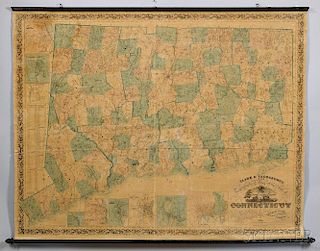 Connecticut. Griffith Morgan Hopkins (1799-1860) Clark & Tackaburys' New Topographical Map of the State of Connecticut  , Wal