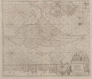 Newfoundland, Marine Chart, Grand Banks. Gerard van Keulen (1678-1726)   Nouvelle Carte Marine du Grand Banq