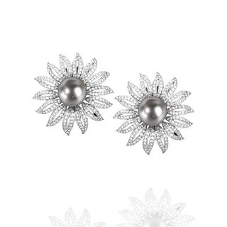 Diamond, Pearl and 18K Earrings / Pins