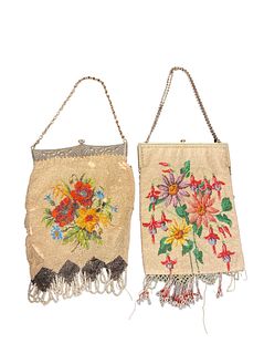 Two 1920's Floral Beaded Flapper Bags