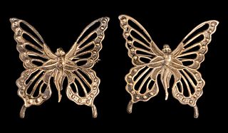 2 Vintage Sterling Silver Fairy Butterfly Brooch Pins signed LANGE