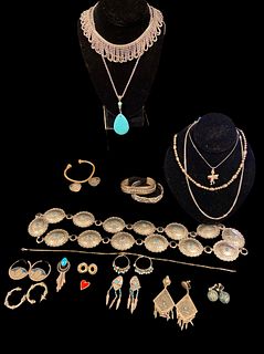Collection Mostly Mexican Sterling Silver Turquoise Necklaces, Bracelets, Earrings 