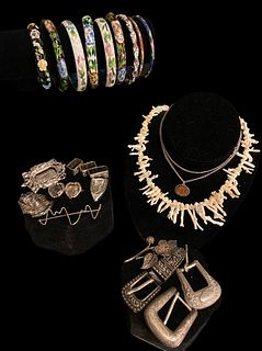 Collection Some Sterling Silver, Coral, Cloisonne Jewelry 
