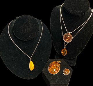 Collection Amber & Some Sterling Silver Necklaces and Pendants 
