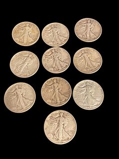 10 Silver Walking Liberty Half Dollar Coins