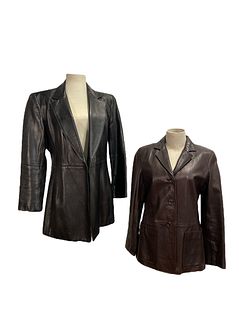 Two Vintage Women's Leather Jackets ANNE KLEIN, EMANUEL UNGARO