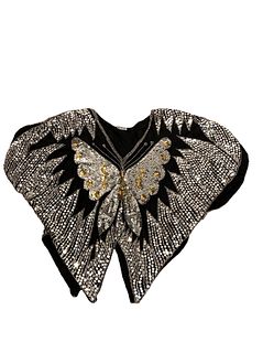 Vintage 70's Sequin Silk Butterfly Blouse Top in Silver
