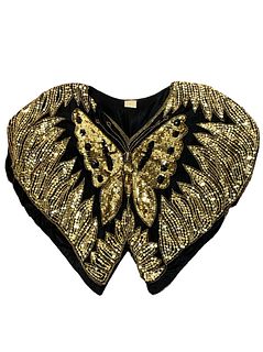 Vintage 70's Sequin Silk Butterfly Blouse Top in Gold 