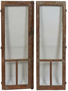 Pair of Antique French Pine Chateau Windows, 19th c., with a large vertical glazed panel above two smaller vertical glazed panels, H.- 56 1/2 in., W.-