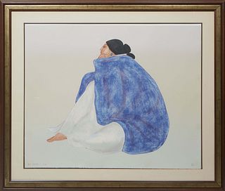 Rudolph Carl (R. C.) Gorman (1932-2005, New Mexico/Arizona), "Janis (State 11), Seated Native American Woman," 1984, lithograph, editioned 3/150 in pe