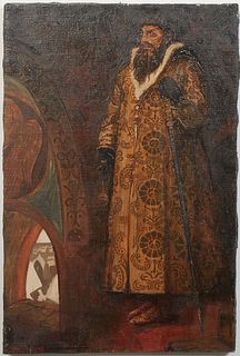 After Viktor Vasnetsov (1848-1926, Russian), "Tsar Ivan IV the Terrible," 1974, oil on canvas, unsigned, dated and possible signed en verso, with ille