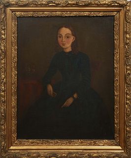 British School, "Portrait of a Woman," 19th c., oil on canvas, unsigned, with an inscription in pen en verso, "Portrait of Jane Stead (Wilcox), c. 184