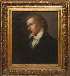 After Ludovike Simanowitz (German, 1759-1827), "Portrait of Friedrich Schiller," 19th c., oil on canvas, signed indistinctly lower left, with a paper 