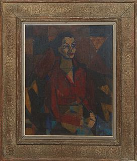 Modern School, "Portrait of a Woman," 20th c., oil on canvas, signed indistinctly "GAK" lower right, presented under glass in a wood frame, H.- 25 1/4
