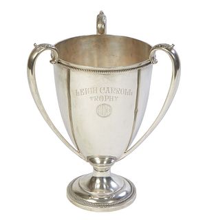 Large Sterling Presentation Loving Cup, c. 1890, engraved "Leigh Carroll Trophy, "HOCC," probably a golf trophy, H.- 13 3/8 in., Dia.- 10 1/2 in., Wt.