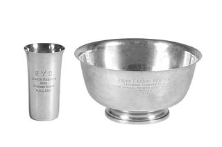Two Sterling Presentation Pieces, one a Beaker, by Manchester Silver, engraved for the Southern Yacht Club Junior Regatta, 1935, Schooner Yachts "Mall