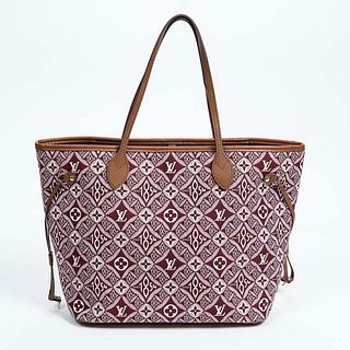 Limited Edition Louis Vuitton Nicolas Ghesquiere MM Neverfull, in bordeaux monogram "Jacquard since 1854" canvas and brown leather accents with golden