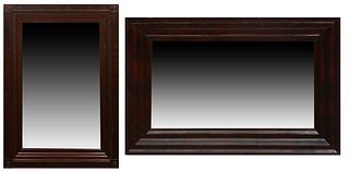Two American Classical Carved Mahogany Overmantel Mirrors, 19th c., consisting of a vertical example, the wide frame with roundel mounted corners H.- 