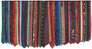 Collection of Fifty-Five Silk Men's Ties, consisting of designs by Hermes; Ferragamo; Lederer de Paris; Ben Silver; Ferrell Reed; Yves St. Laurent; Jo