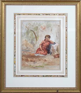 Continental School, "Portrait of a Seated Girl," 20th c., watercolor on paper, signed indistinctly lower right or possibly dated "March 7, 1951," pres