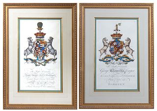 Joseph Edmondson (-1786), Two Heraldry Engravings, 18th c., after Sir William Sagar, pair of hand colored engravings of "The Right Honourable George C