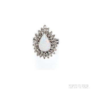 14kt White Gold, Opal, and Diamond Ring