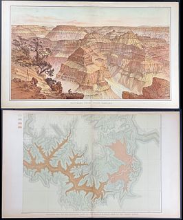 Dutton - 5 Large Folio Plates: Maps and Panorama of the Grand Canyon