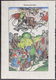 Schedel, pub. 1493 - Depiction of Armageddon, Apocalypse, Antichrist (Septima etas mudi)