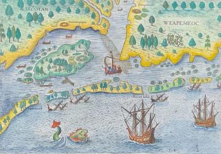 De Bry - Virginia - The arrival of the English in Virginia (Roanoke Colony, Sea Monster)