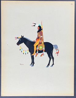 Kiowa Indian Art - Mopope, Kiowa Warrior on Horseback (Pochoir of Native American Life). 15