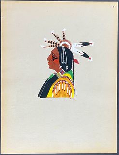 Kiowa Indian Art - Mopope, Portrait (Pochoir of Native American Life). 18