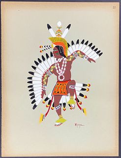 Kiowa Indian Art - Mopope, Eagle Dance (Pochoir of Native American Life). 22