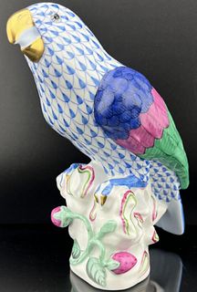 Herend SIGNED Larger 6.9Ã¢â‚¬Â PARROT Bird Blue Fishnet Figurine