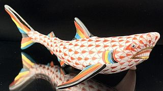 HEREND SIGNED Shark 6Ã¢â‚¬Â Rust Fishnet Figurine