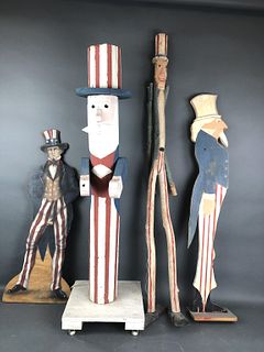 A Group of 4 Uncle Sam Folk Art Wood Articles