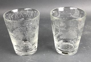 A Pair of Lobmeyr Etched Crystal Vases