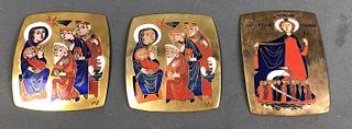 A Group of 3 Brass & Enamel Religious Scenes.