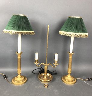 A Pair of Bronze Lamps With Shades