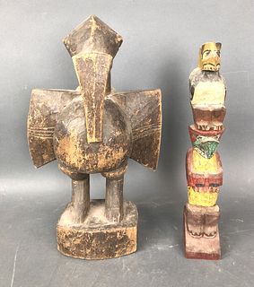 A Hornbill and Totem Pole African Carving