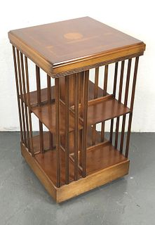 Inlaid Yew Wood Revolving Bookcase