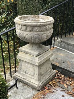 A Pair Portland Cement Garden Urns on Stands