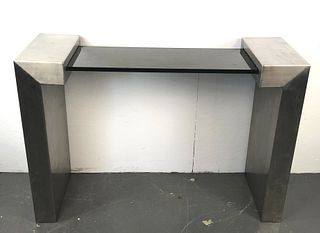 A Contemporary Steel and Glass Console