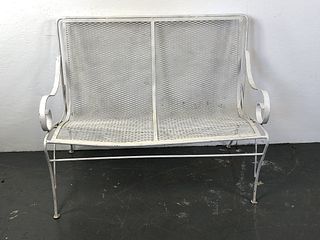 Wrought Iron White Painted Patio Bench