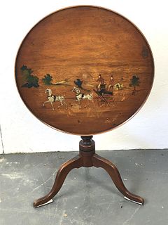 Mahogany Tilt Top Table With Hand Painted Top